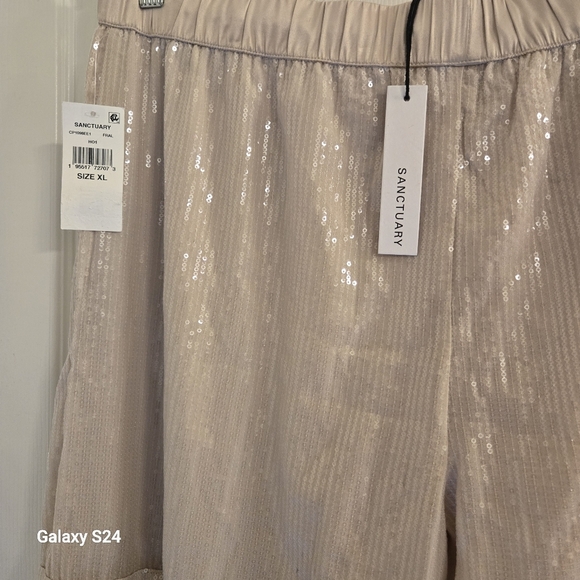 Sanctuary Cream Wide Leg Sequence Cargo Pants Size: XL - Picture 7 of 9